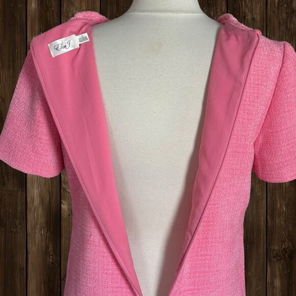 Eliza J Braided Trim Boucle Shift Dress Sz 12 Pink Peach Color Lined 60ties $158 - Picture 10 of 12